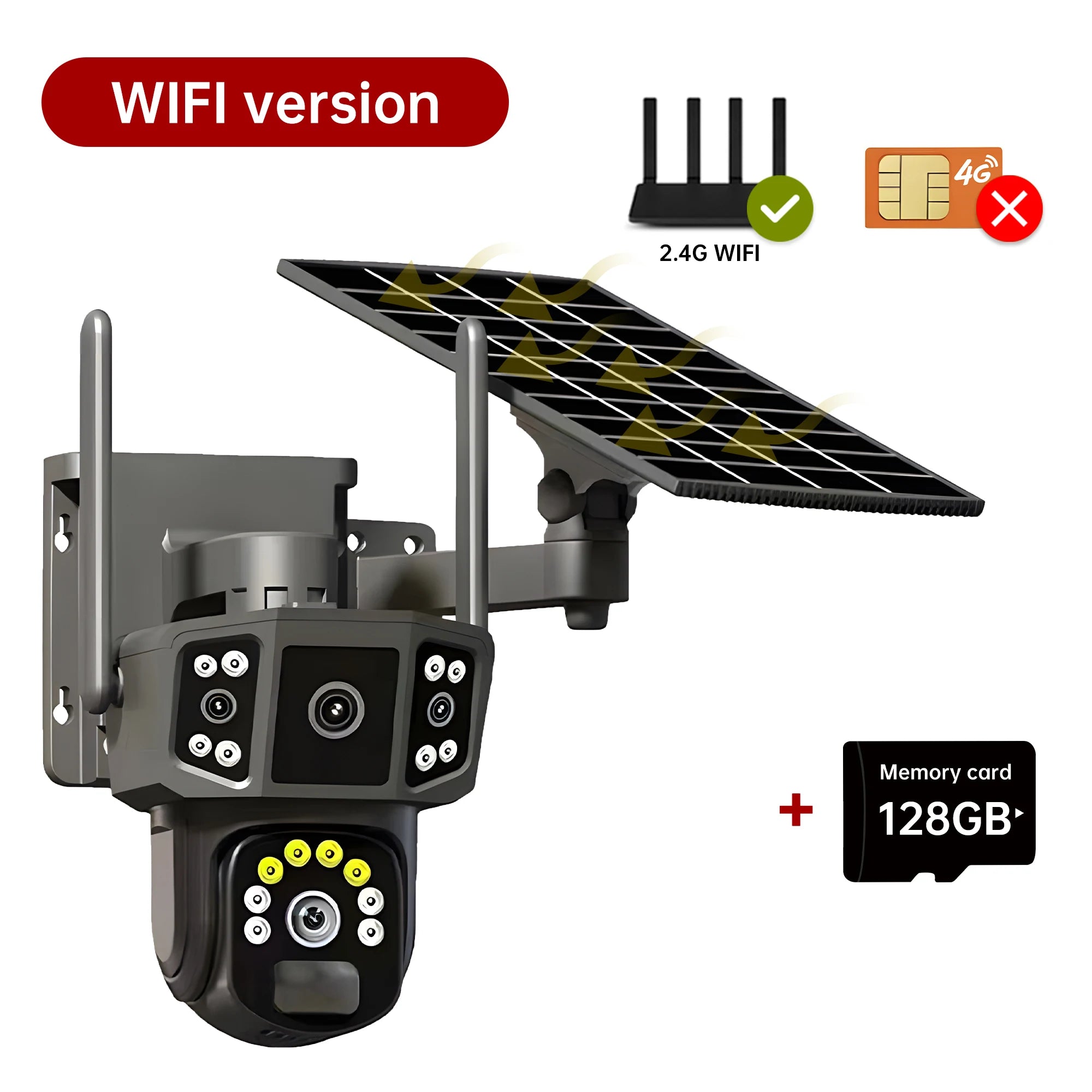4K 8MP Solar Camera 4G SIM /WIFI Security Outdoor Dual Lens 3 Screens Recording Humanoid Tracking Color Night Vision PTZ Cam