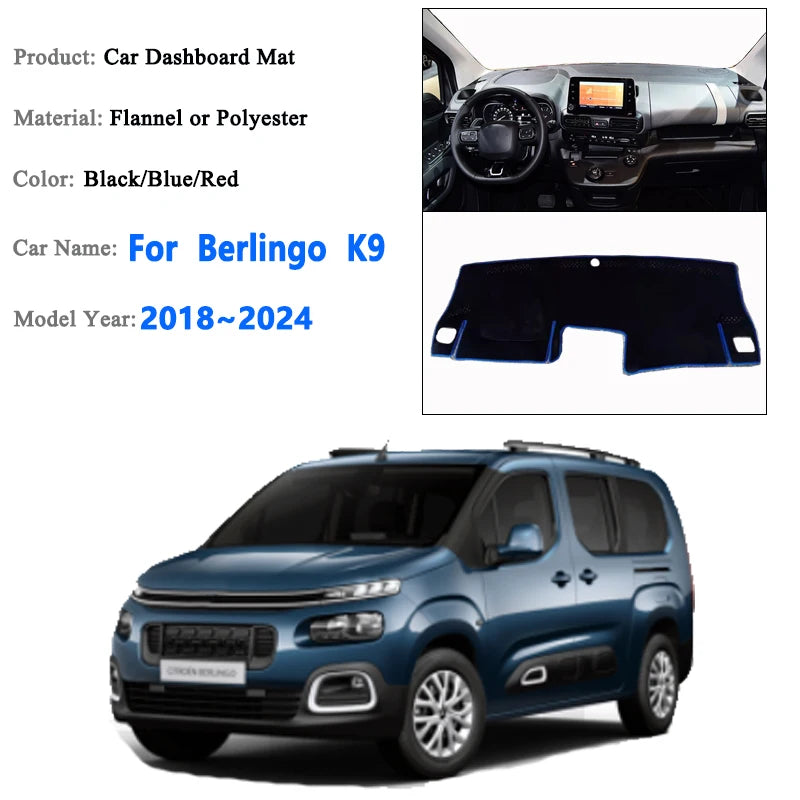 Dashboard Mat For Citroen Berlingo K9 2019~2024 Peugeot Partner Vauxhall Combo Dashmat Cover Sun Shade Pad Carpet Car Accesories