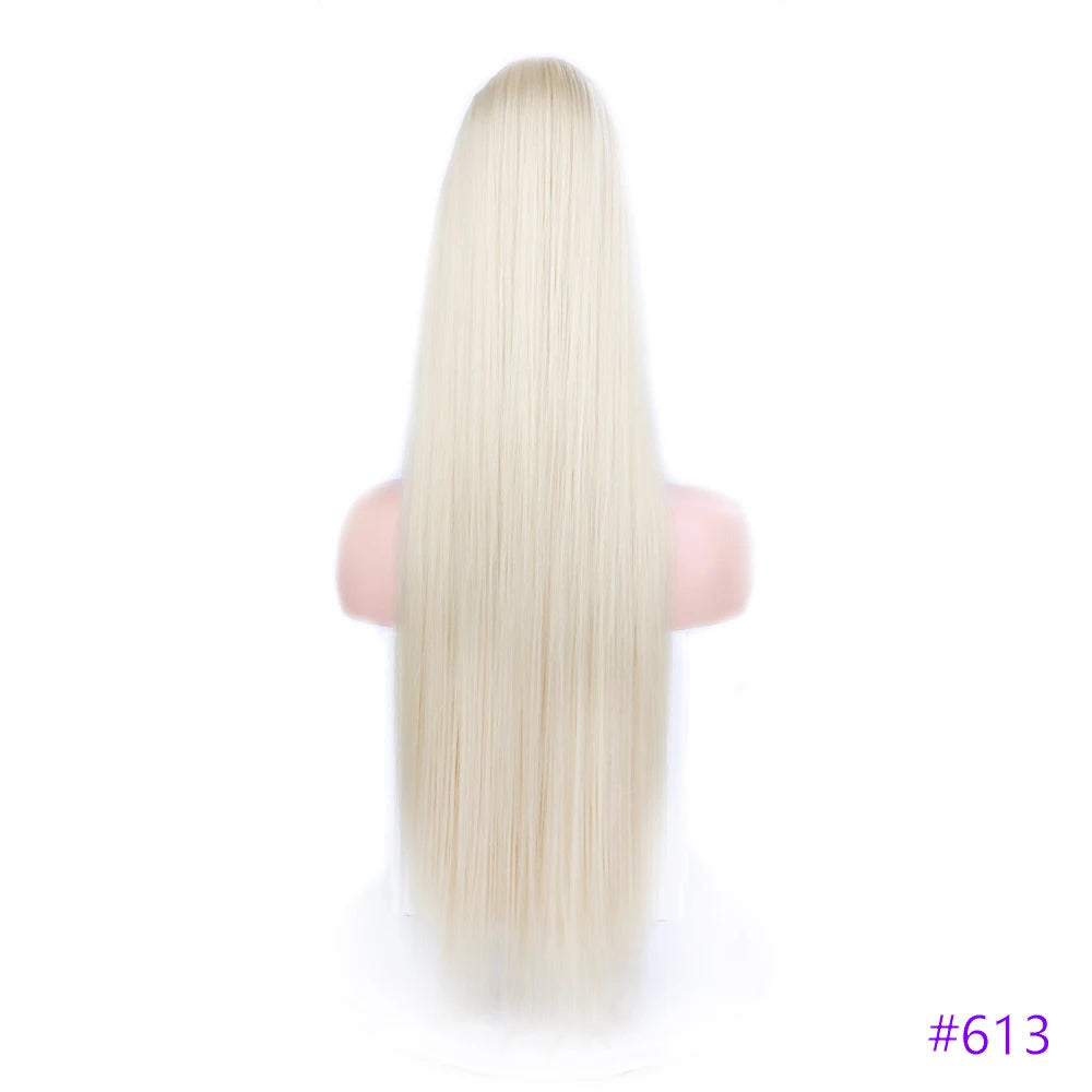30 Inch Long Bone Straight Ponytails Futura Synthetic Drawstring Ponytails Clip-in Hair Extensions Straight Ponytails for Women
