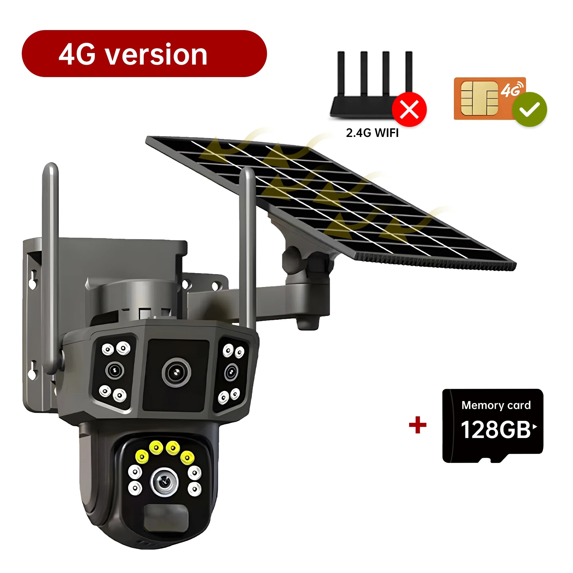 4K 8MP Solar Camera 4G SIM /WIFI Security Outdoor Dual Lens 3 Screens Recording Humanoid Tracking Color Night Vision PTZ Cam