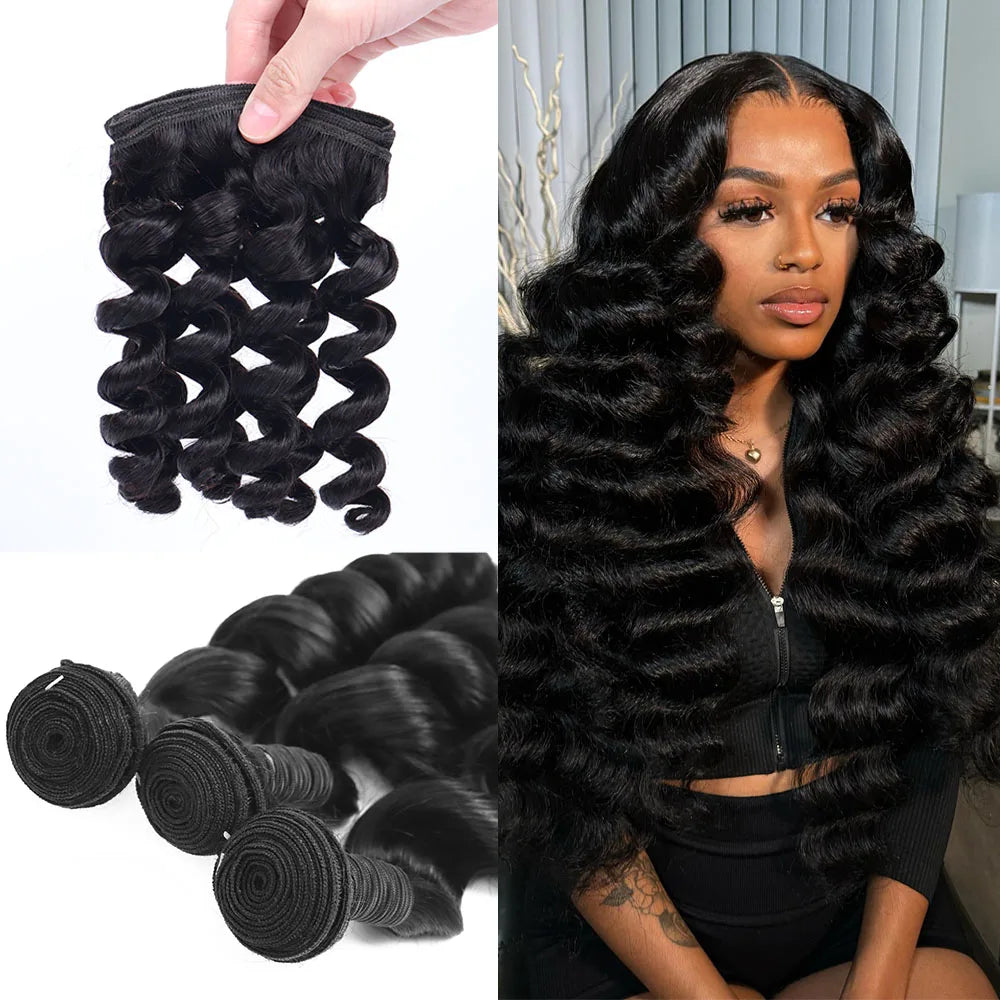 Loose Deep Wave Human Hair Bundles Curly Hair Brazilian Weaving 32 34 Inch 1/3/4 Natural Color Braiding Unprocessed Bundle