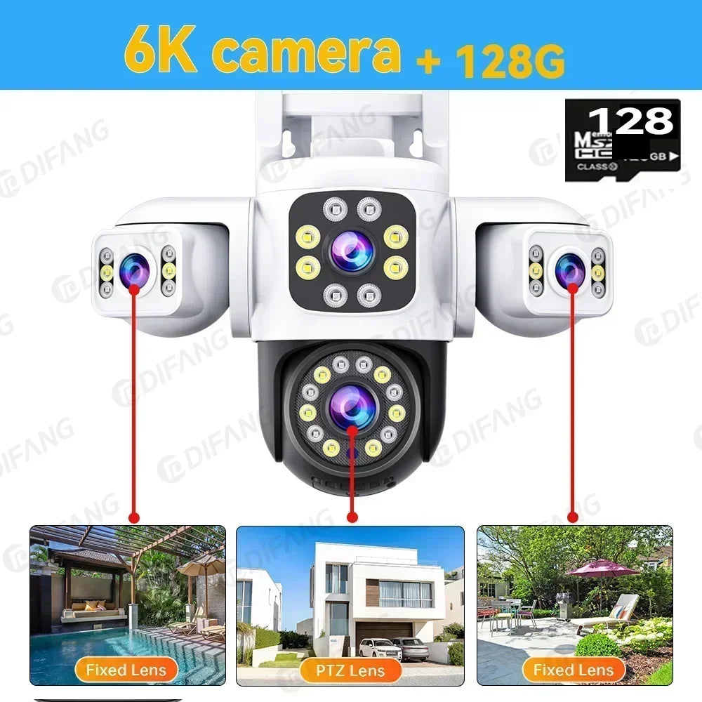 6K HD WiFi Camera Outdoor Security Protection Three Lens Three Screen Ai Tracking 12MP Video CCTV Cam Yoosee Security IP Camera
