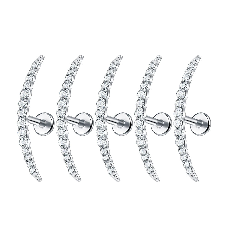 1/5PCS Titanium Crescent Moon Helix Piercing Stud Earrings For Women CZ Conch Flat Ear Lobe Piercings Cartilage Tragus Jewelry