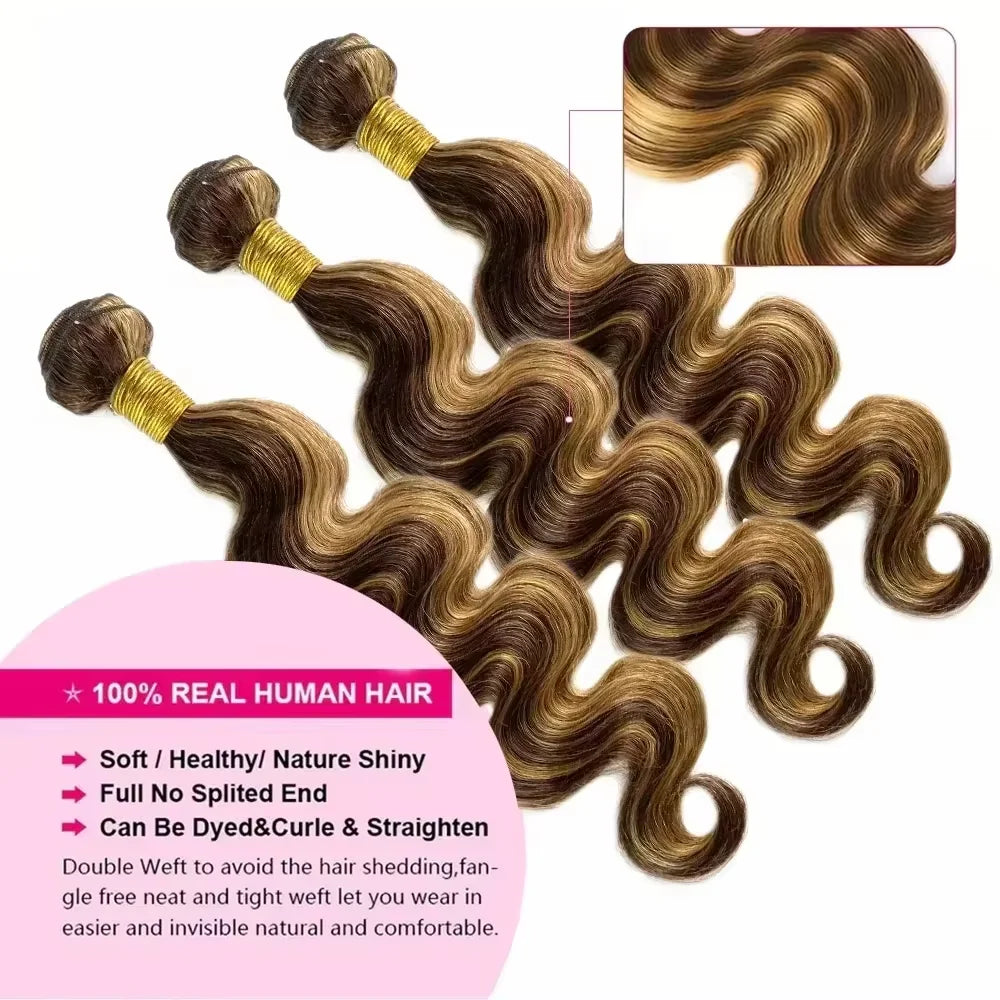 16A Highlight Ombre Body Wave Bundles Human Hair 100% Unprocessed Brazilian Colored 1 3 4 5Pcs Raw Hair Bundles Weave Extensions