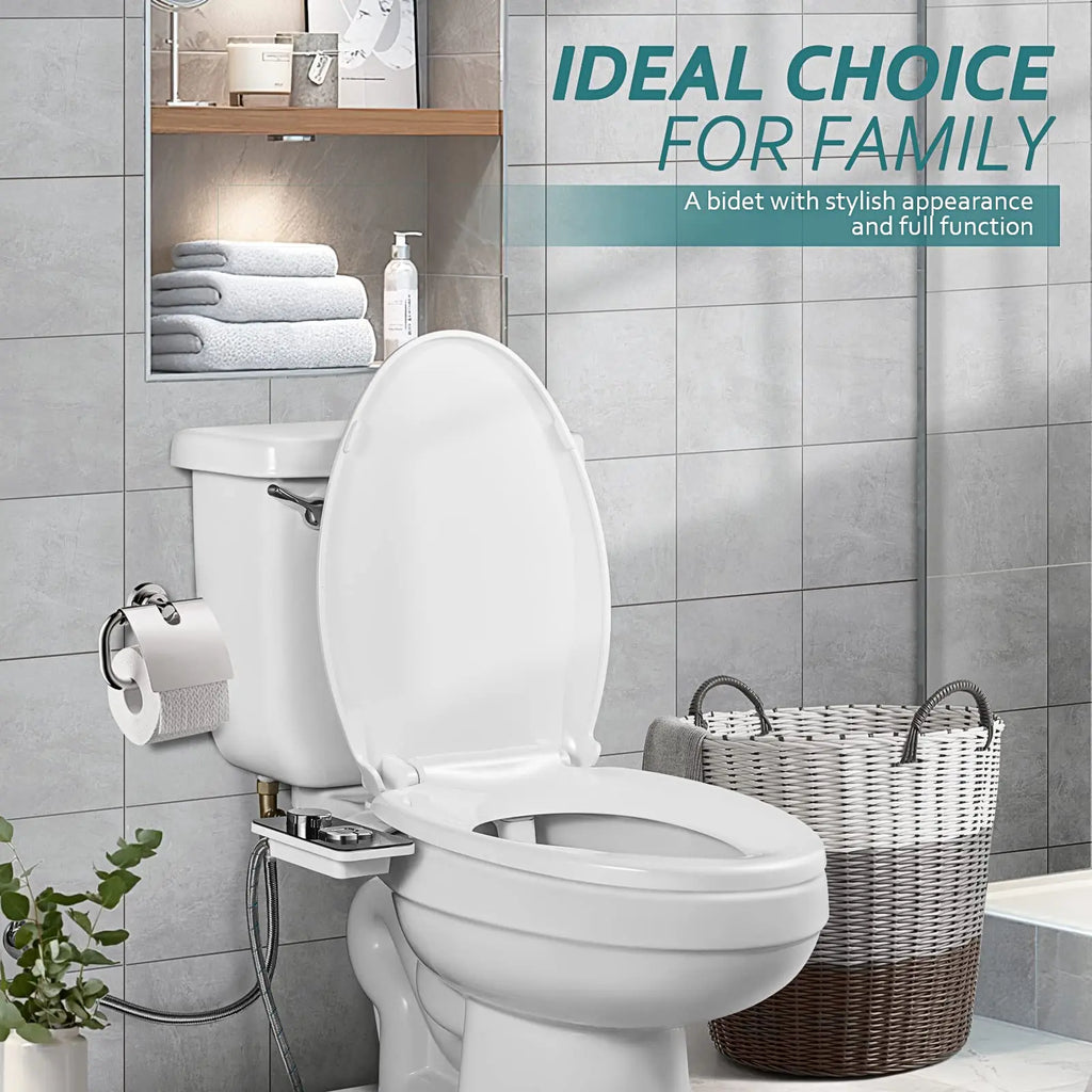 Bidet Toilet Seat Attachment Ultra-thin Non-electric Self-cleaning Dual Nozzles Frontal & Rear Wash Cold Water Personal Hygiene