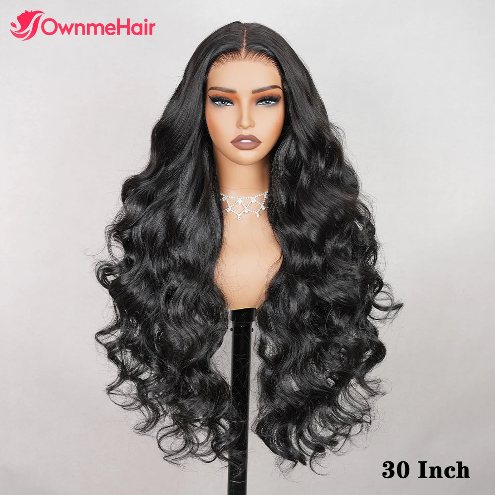 30Inch Ready to Wear and Go 6x6x1 HD Glueless Wig Body Wave Mixed Blend Hair 50% Human Hair Pre Plucked Pre Cut Lace 180%