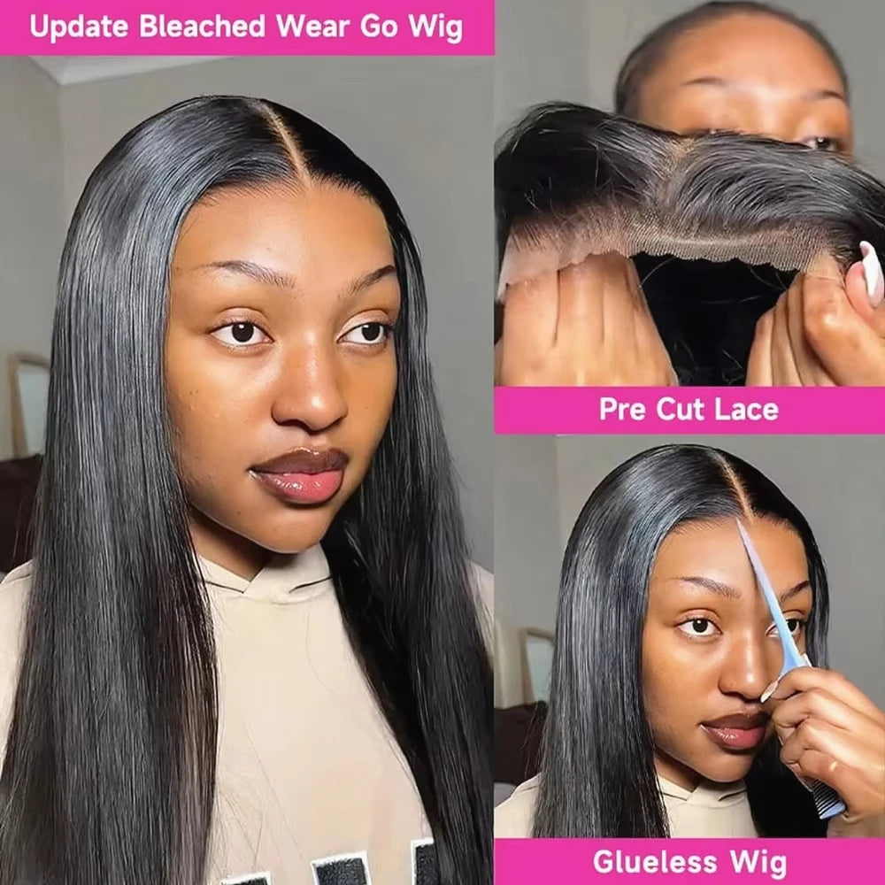 220% Pre Cut Wear and Go Glueless Wig Human Hair 5x5 Pre Cut Hd Lace Closure Wigs Bone Straight Pre Plucked Soft 100% Human Hair