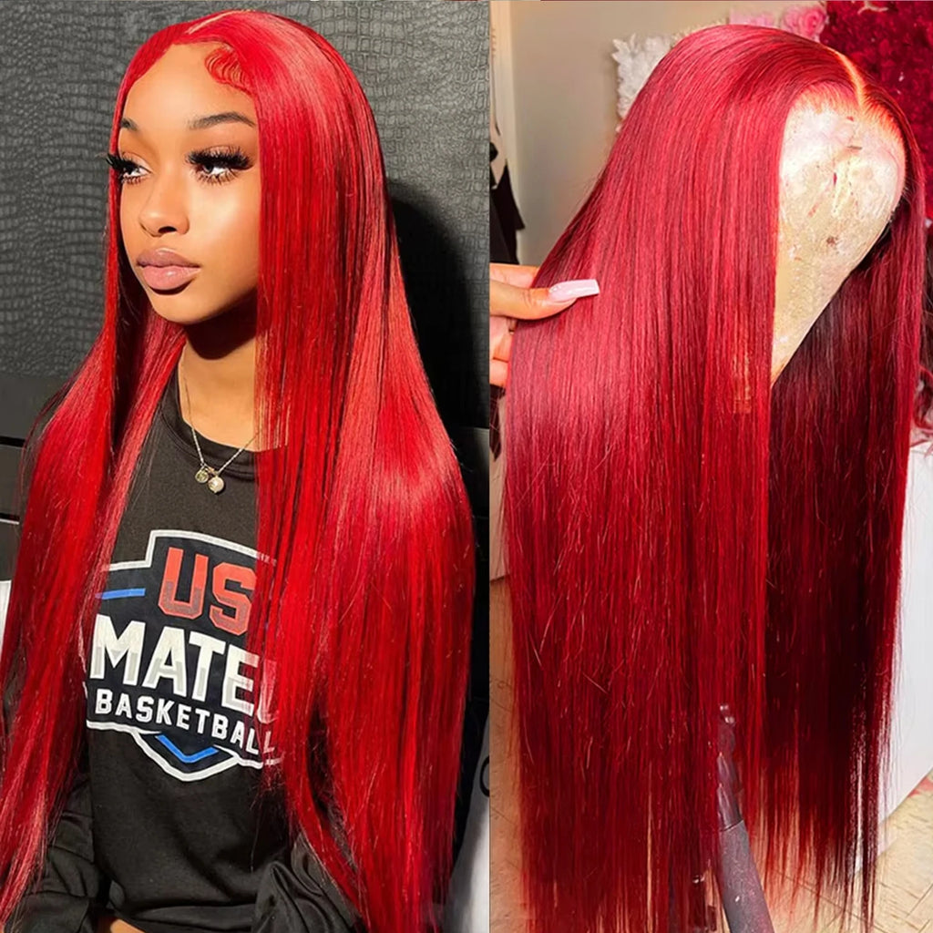 210% Density Red Lace Front Wigs Human Hair Red Deep Wave Lace Front Wigs Human Hair 13x6 Red Transparent Lace Wigs For Women