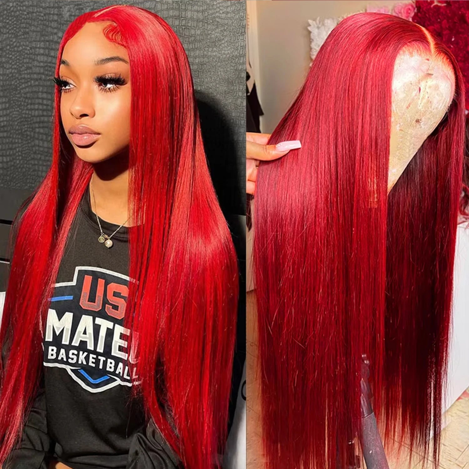 210% Density Red Lace Front Wigs Human Hair Red Deep Wave Lace Front Wigs Human Hair 13x6 Red Transparent Lace Wigs For Women