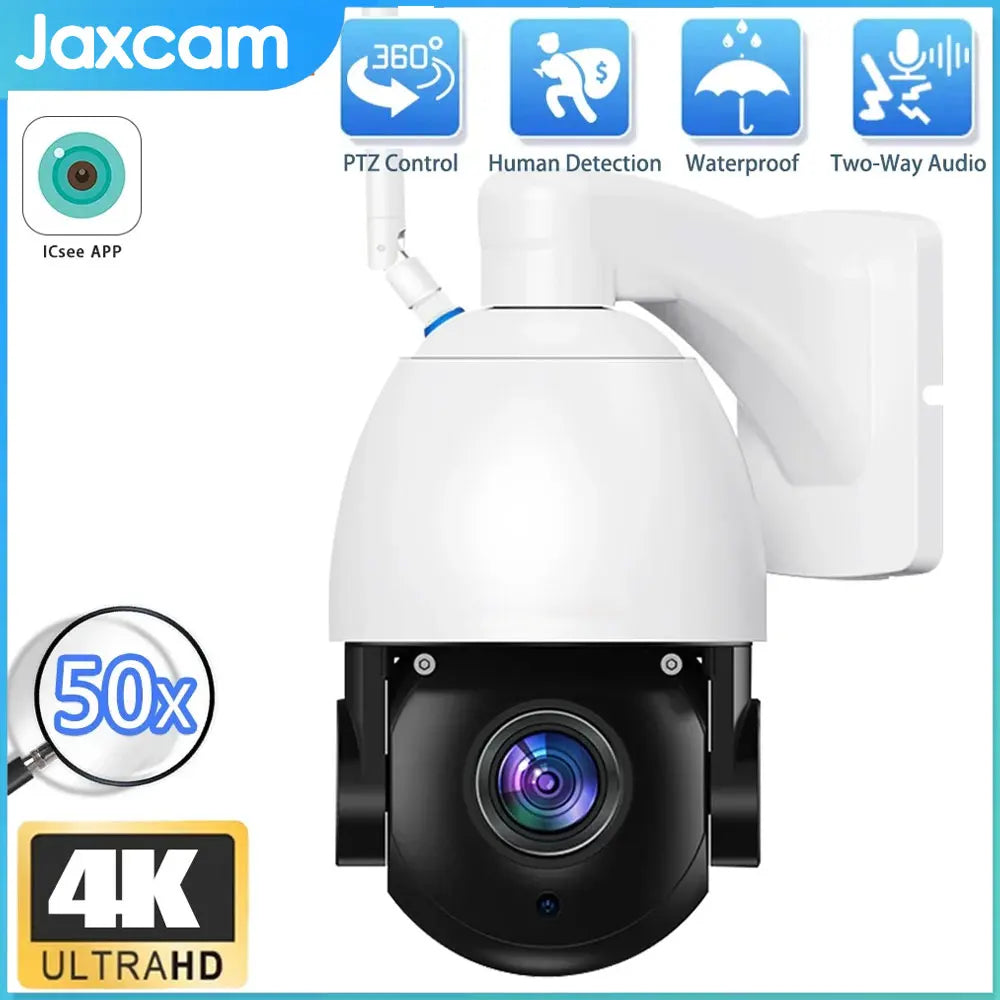 4K 8MP 50X Zoom PTZ IP Camera WiFi CCTV Outdoor AI Human Alarm Onvif Speed Dome Cam 200M IR Night Distance Camera iCSee APP