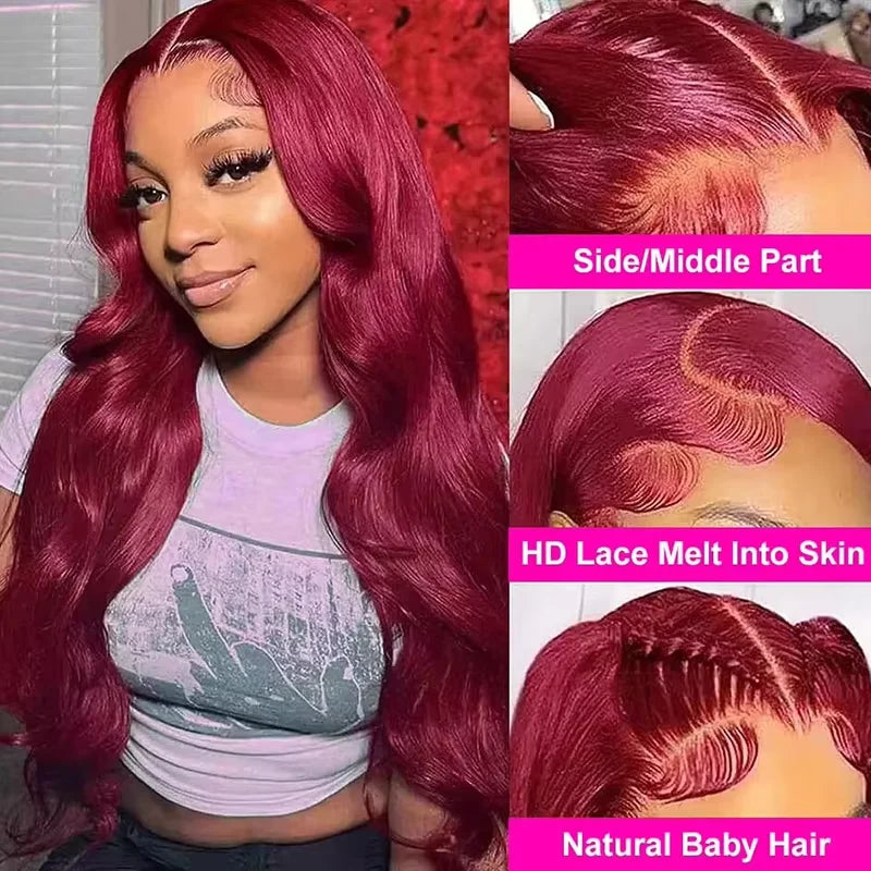Burgundy 99j 13x4 Hd Lace Frontal Wig Body Wave 13x6 Lace Front Wig HD Transparent Brazilian Human Hair Preplucked 99j Red Color