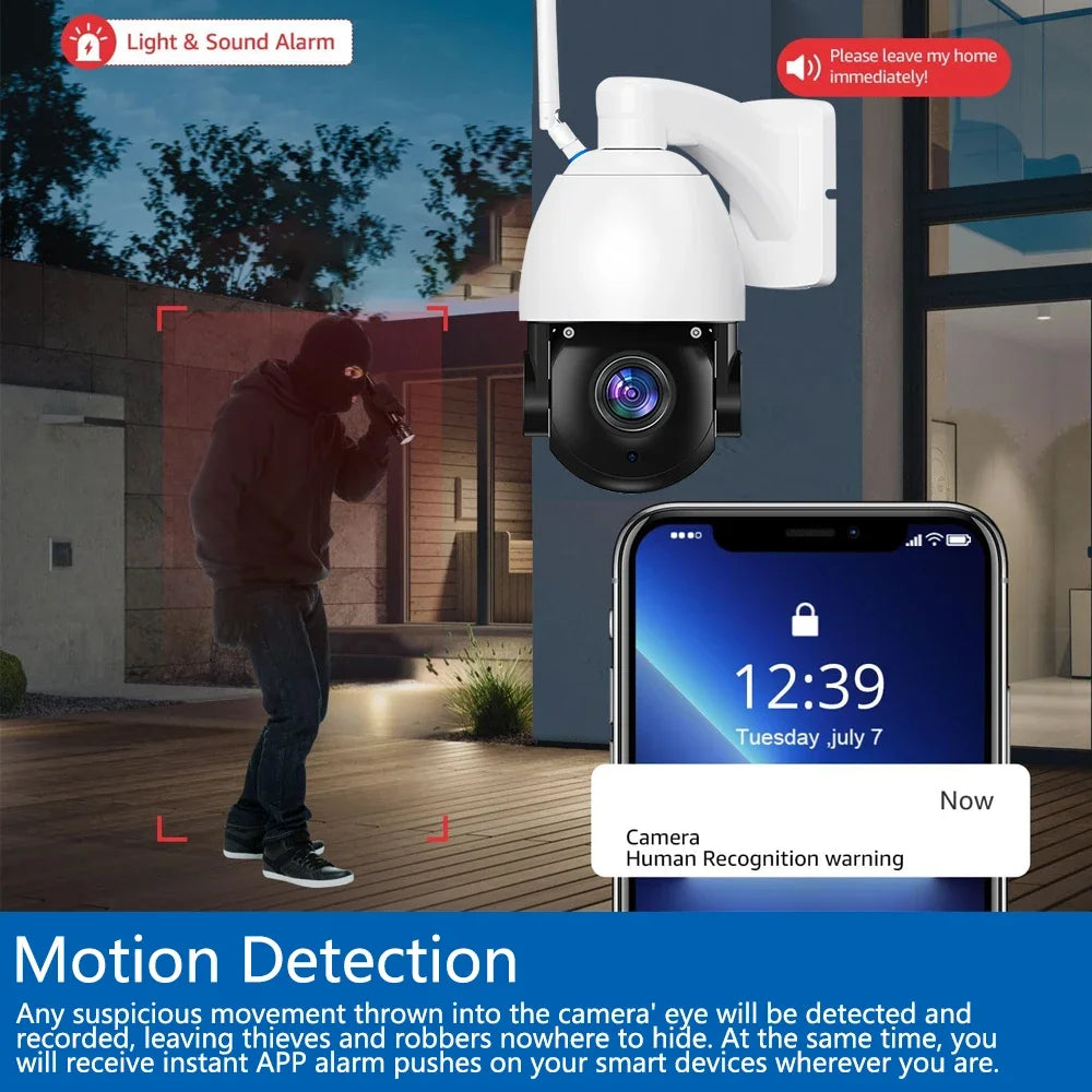 4K 8MP 50X Zoom PTZ IP Camera WiFi CCTV Outdoor AI Human Alarm Onvif Speed Dome Cam 200M IR Night Distance Camera iCSee APP
