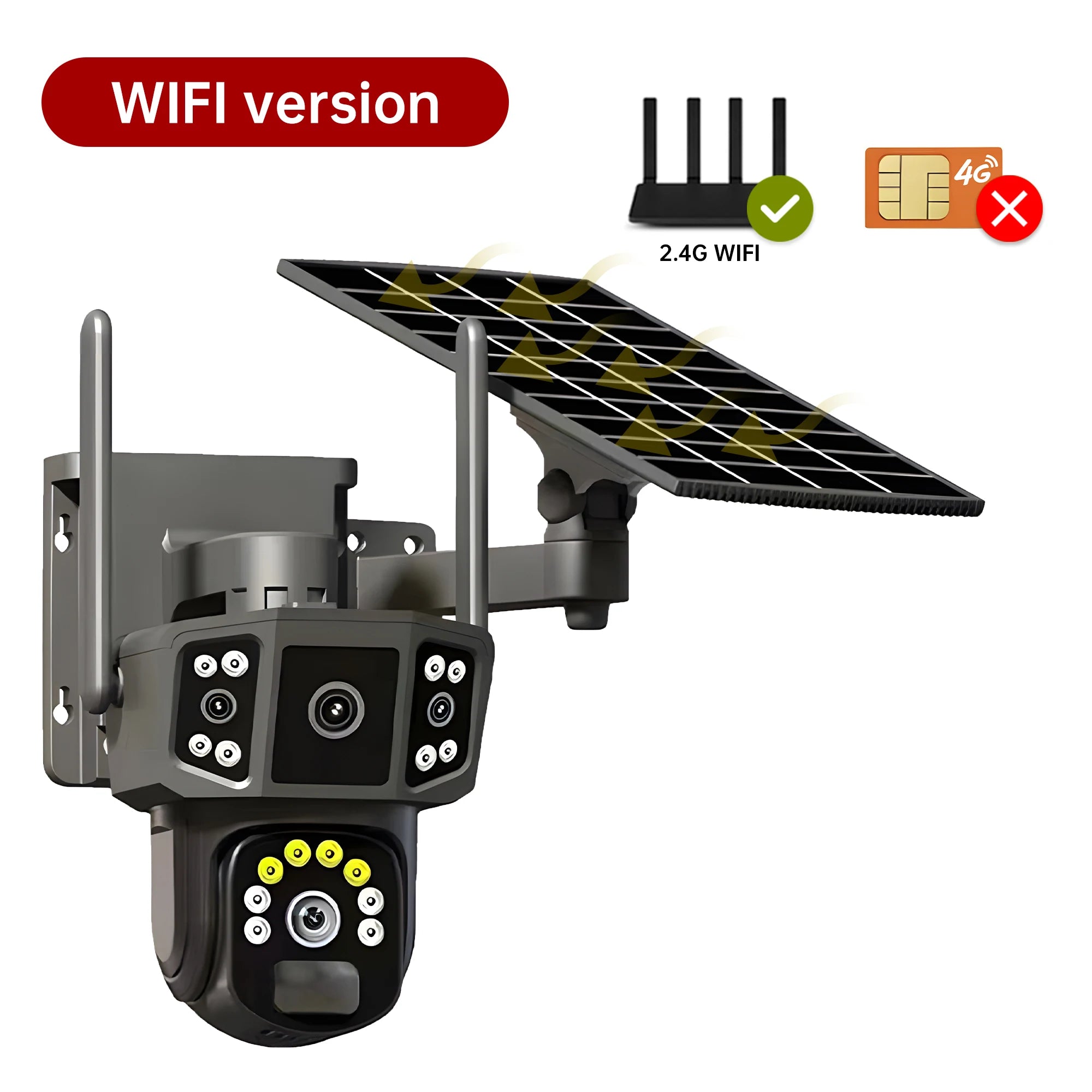 4K 8MP Solar Camera 4G SIM /WIFI Security Outdoor Dual Lens 3 Screens Recording Humanoid Tracking Color Night Vision PTZ Cam
