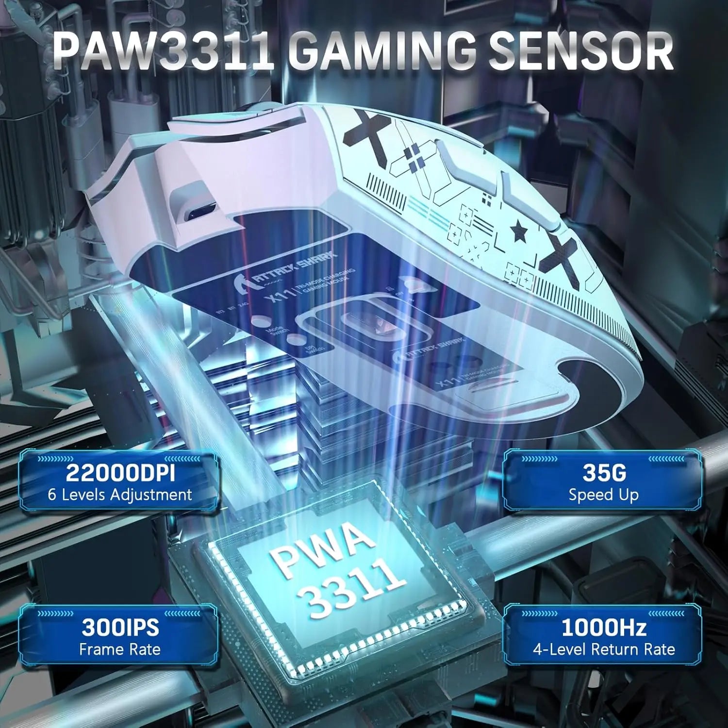 ATTACK SHARK X11 Gaming Mouse with Magnetic Charging Dock, PAW3311 Gaming Sensor, 22000 DPI