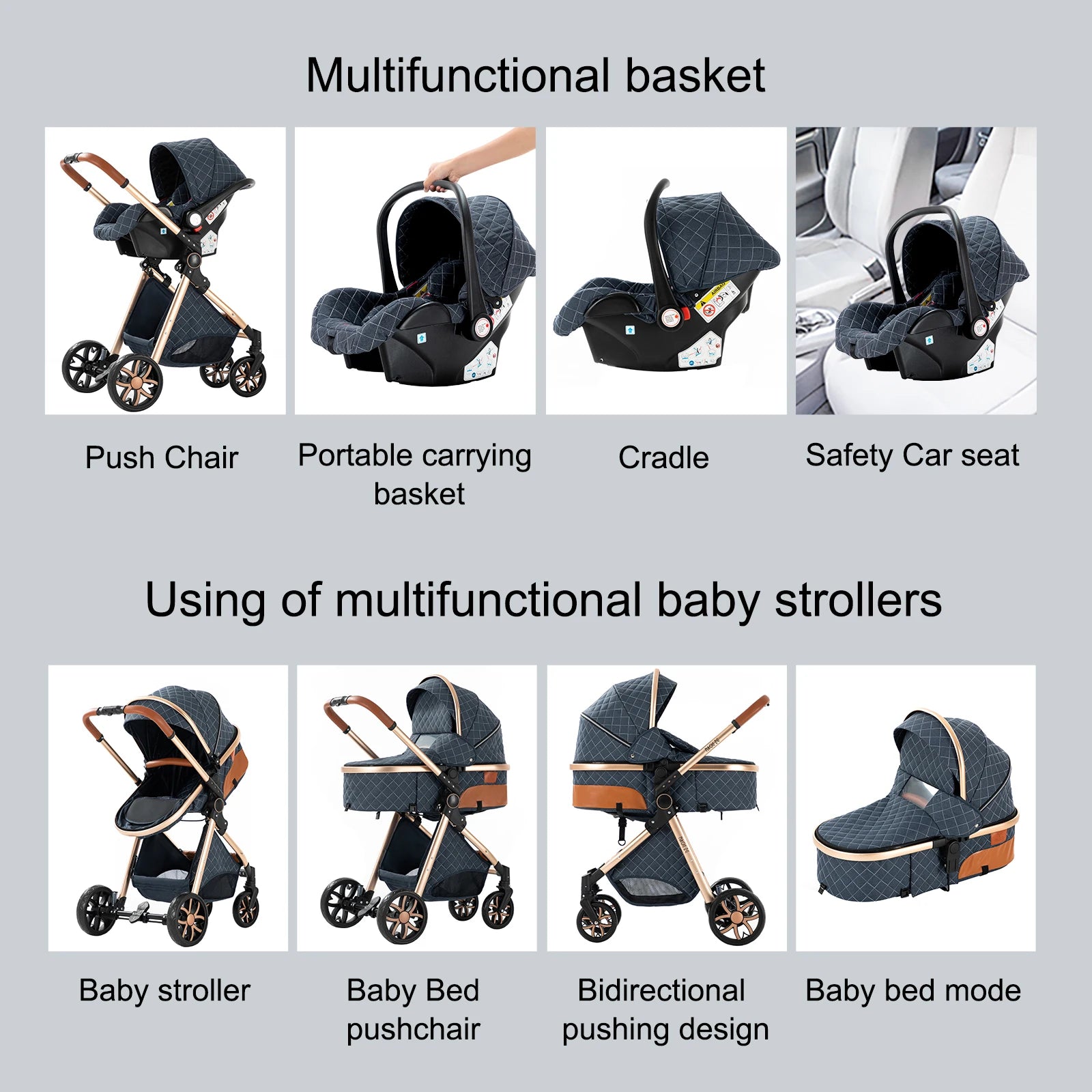baby stroller Baby carriage Lightweight stroller Baby cars 3 in 1 mother kids Multifunctional luggage stroller baby cart pram