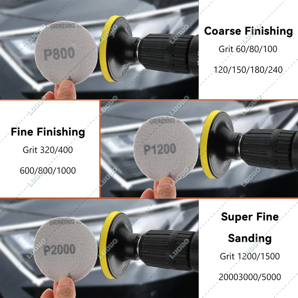 Car Detailing Headlight Restoration Sponge For Auto Polishing Waxing Washing Cleaning Wool Pad Backing Plate Sandpaper Kit