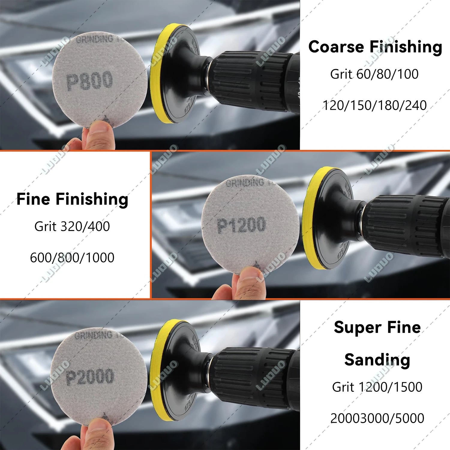 Car Detailing Headlight Restoration Sponge For Auto Polishing Waxing Washing Cleaning Wool Pad Backing Plate Sandpaper Kit