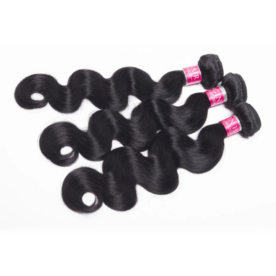 Body Wave Bundles Human Hair 3PCS Brazilian Remy Hair Extensions Natural Black Brazilian Virgin Hair Weave Bundles 14-30 Inches