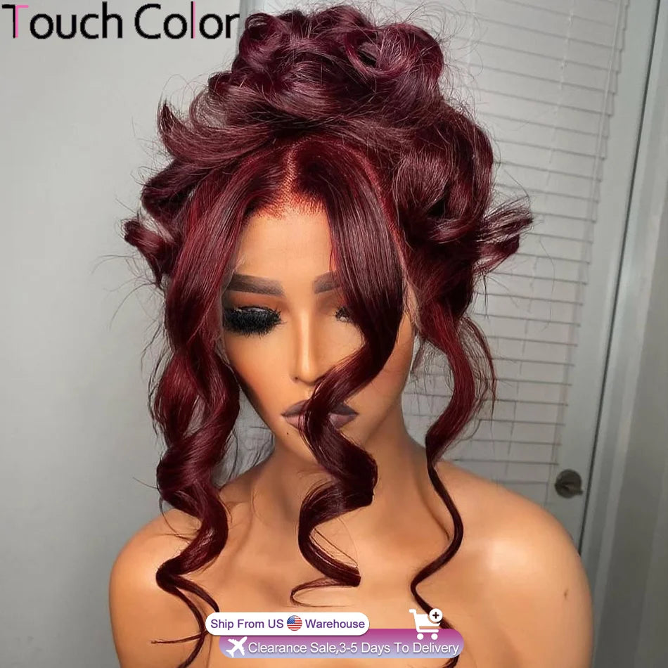 Burgundy 99j 13x4 Hd Lace Frontal Wig Body Wave 13x6 Lace Front Wig HD Transparent Brazilian Human Hair Preplucked 99j Red Color