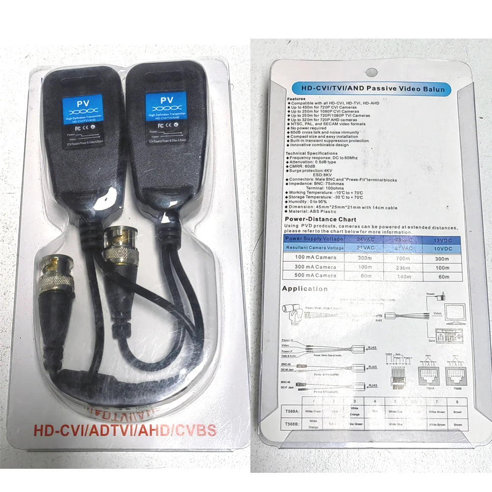 1CH Passive Balun RJ45 CCTV Video Transceiver Coax BNC for HDCVI HDTVI AHD Analog High Definition Camera Power Supply Connectors