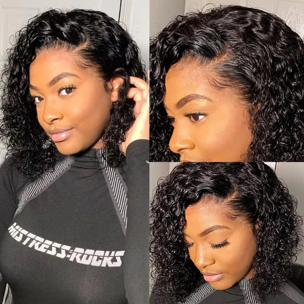 Peruvian Short Kinky Curly Virgin Hair Bundles With Closure 100% Unprocessed Hair Weft Extension Humain Hair Natural Black