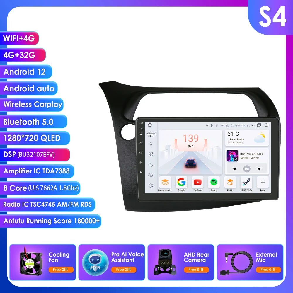 CarPlay Car Radio Multimedia Player for Honda Civic Hatchback 2005 2006 2007 2008 2009 2010 2011 Android Auto GPS 2din Autoradio