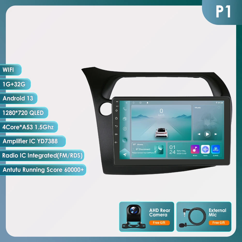 CarPlay Car Radio Multimedia Player for Honda Civic Hatchback 2005 2006 2007 2008 2009 2010 2011 Android Auto GPS 2din Autoradio