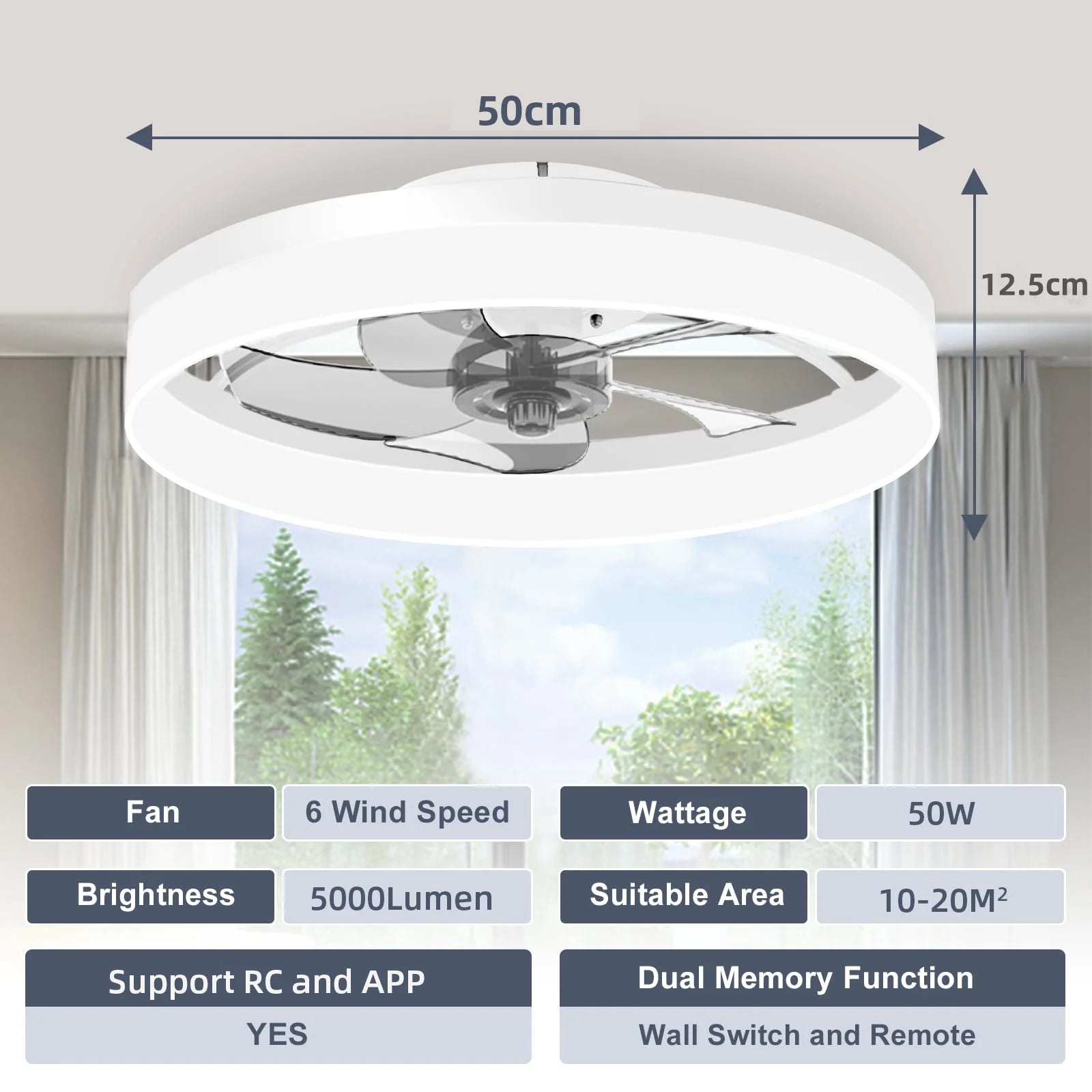 Ceiling Fan with Light Remote Control Modern Silent 6-speed LED Light Fan Smart Ceiling Fan For Bedroom  Living Room Decoration