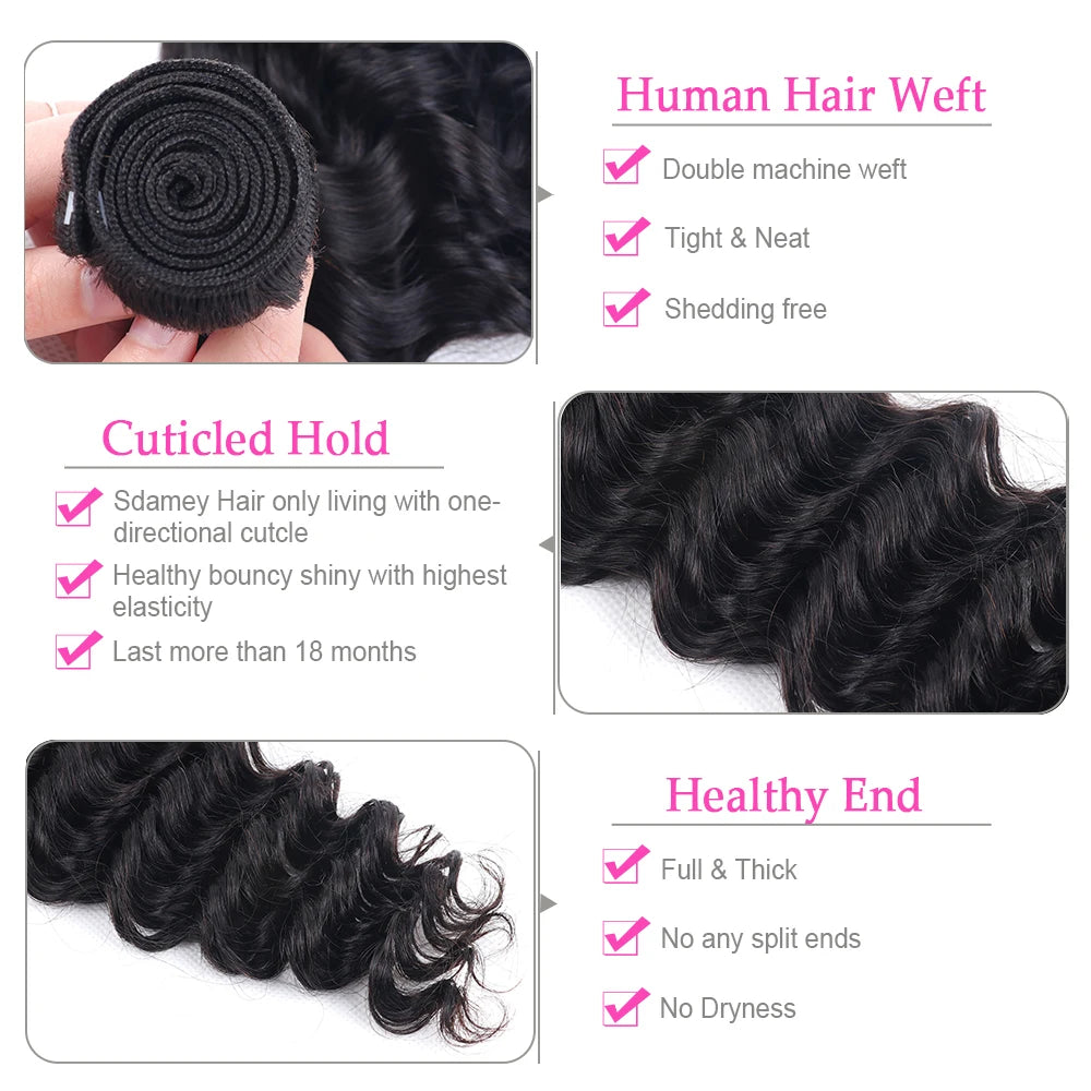 Deep Wave Human Hair Bundles Brazilian Hair Natural Color Deep Wave One Weave Bundles Unprocessed Human Hair 30 40 Inches