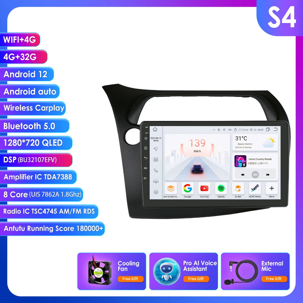 CarPlay Car Radio Multimedia Player for Honda Civic Hatchback 2005 2006 2007 2008 2009 2010 2011 Android Auto GPS 2din Autoradio