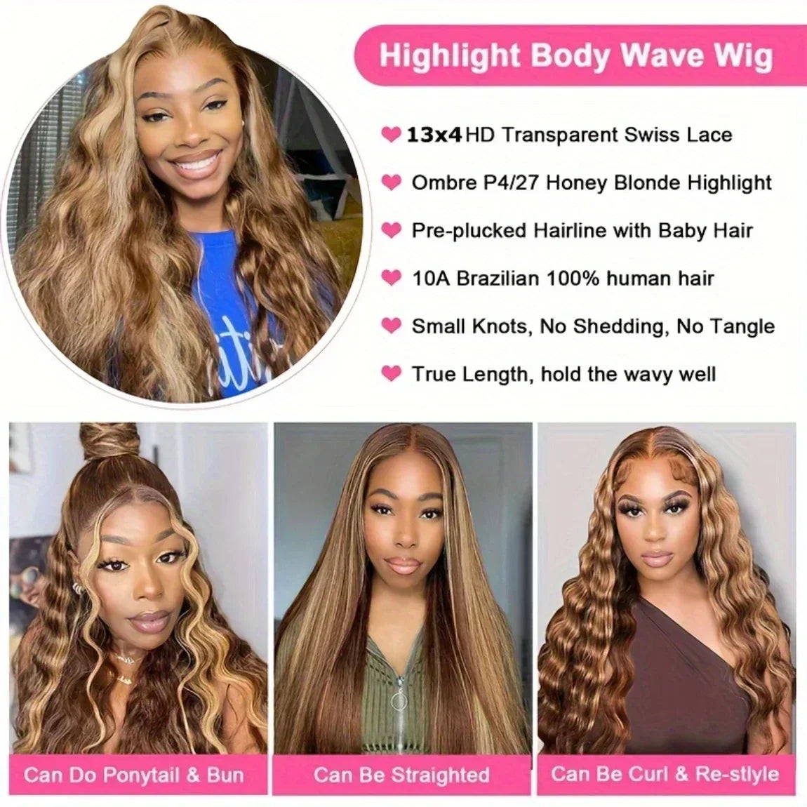 13x4 13x6 Full Frontal Lace 200 Density P4/27  Prepluck Colored Body Wave Frontal Wig HD Transparent Lace Human Hair Wigs