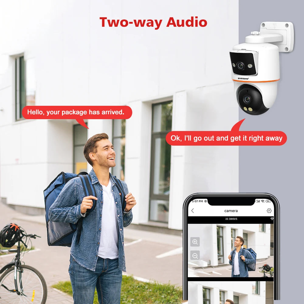 4MP Wifi Surveillance Camera Outdoor Dual-Lens Dual-Screen PTZ AI Human Detection Auto Tracking Two Way Audio Security Camera