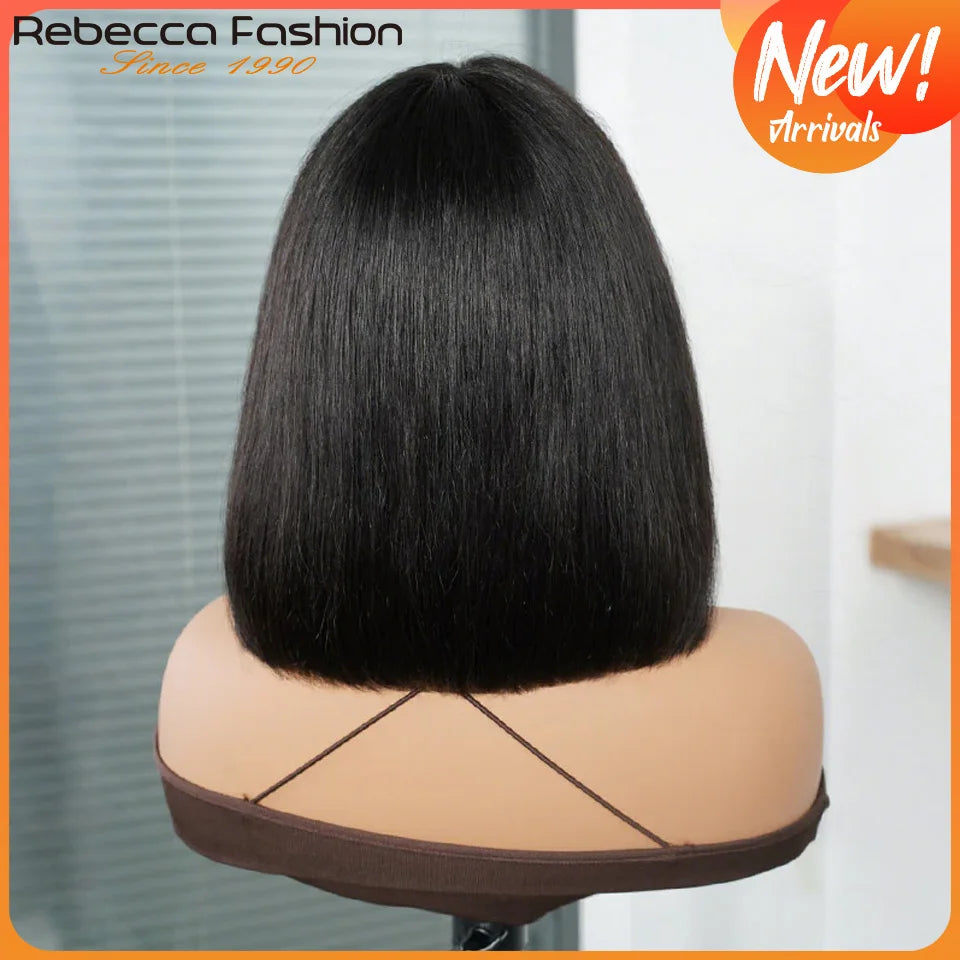 Rebecca Straight Bob Lace Wigs Glueless Straight Human Hair Wigs With Bangs Fringe Middle Part Bob Lace Wigs Realistic Scalp