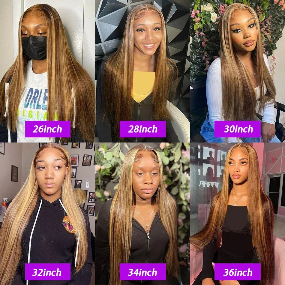 40 44 Inch Highlight Ombre Straight Wig P4/27 Honey Blonde 360 Full Hd Lace Front Colored Human Hair Wigs 13x6 Lace Frontal Wig