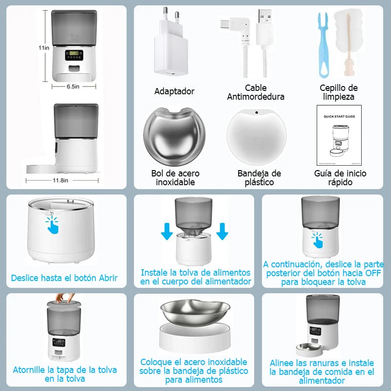 Automatic Pet Feeder 4L Automatic Cat Food Dispenser Smart Control Bug and Snag Resistant Cat Dog Timer Feeder