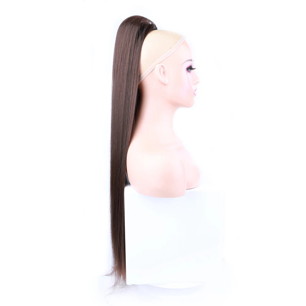 30 Inch Long Bone Straight Ponytails Futura Synthetic Drawstring Ponytails Clip-in Hair Extensions Straight Ponytails for Women