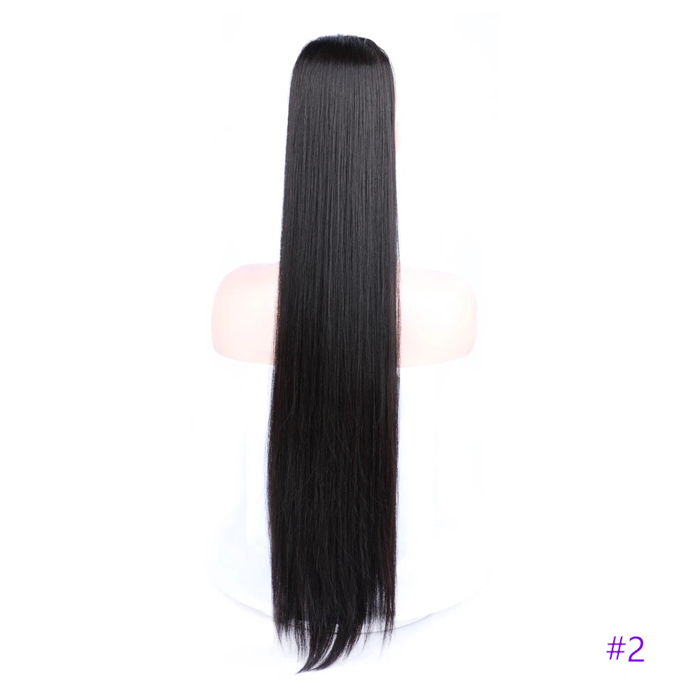 30 Inch Long Bone Straight Ponytails Futura Synthetic Drawstring Ponytails Clip-in Hair Extensions Straight Ponytails for Women