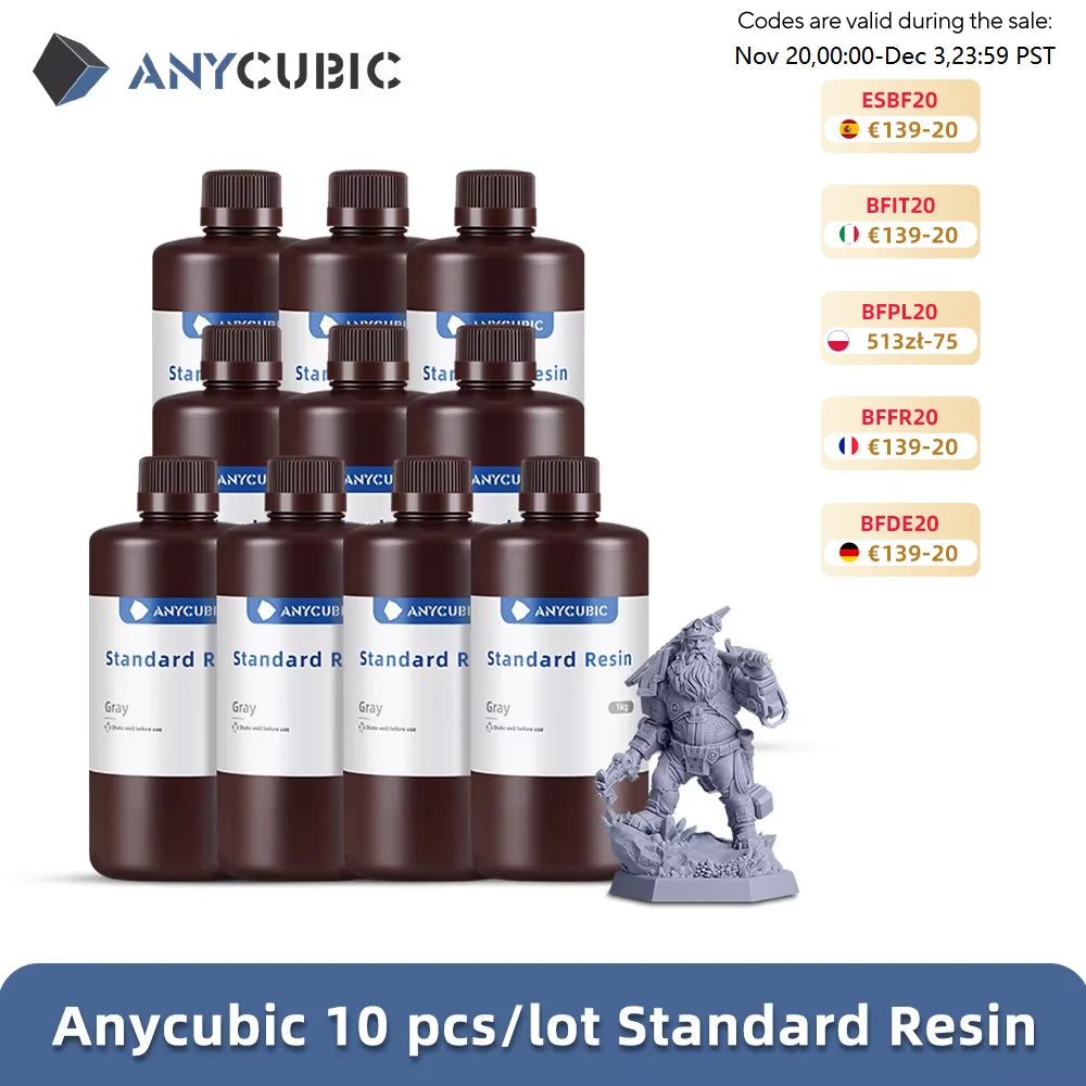 10kg ANYCUBIC 405nm Standard Resin UV Resin For Photon 3D Printer High Precision UV Photopolymer Resin Printing Material