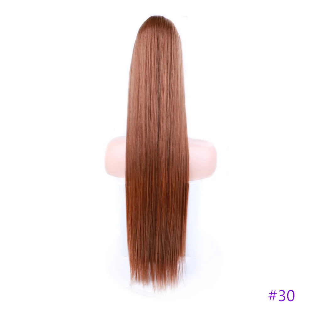 30 Inch Long Bone Straight Ponytails Futura Synthetic Drawstring Ponytails Clip-in Hair Extensions Straight Ponytails for Women