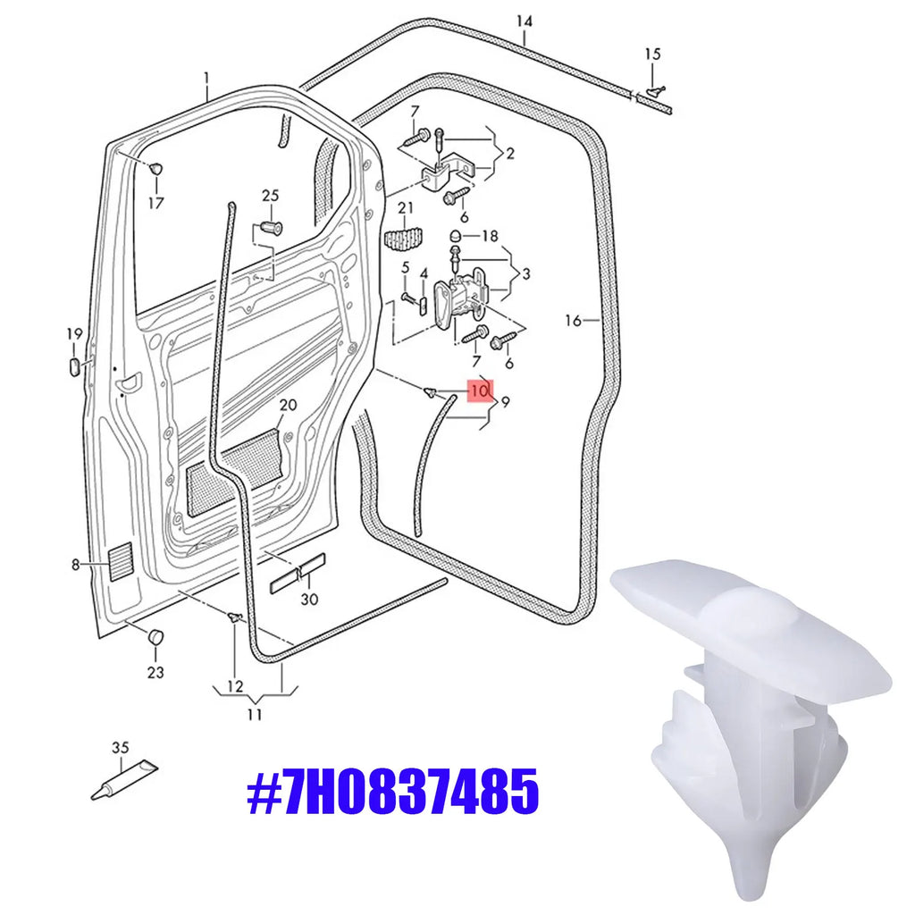 7H0837485 Interior Fastener Front Door Rubber Weatherstrip Seal Clip Retainer For VW Transporter/Caravelle T5 T6