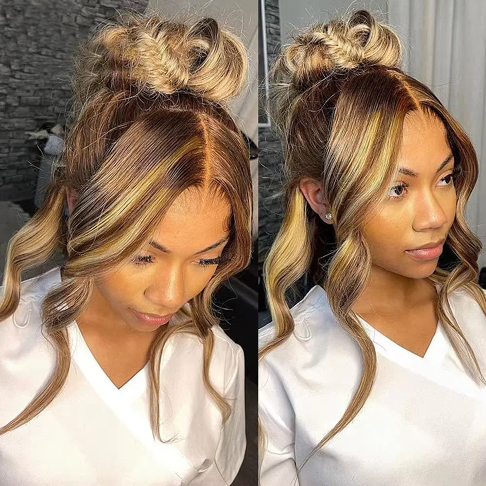 40 44 Inch Highlight Ombre Straight Wig P4/27 Honey Blonde 360 Full Hd Lace Front Colored Human Hair Wigs 13x6 Lace Frontal Wig
