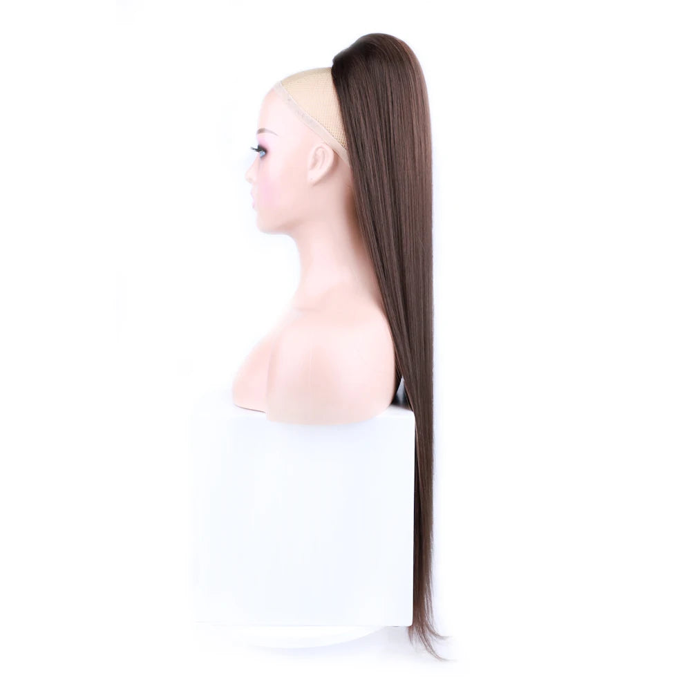30 Inch Long Bone Straight Ponytails Futura Synthetic Drawstring Ponytails Clip-in Hair Extensions Straight Ponytails for Women