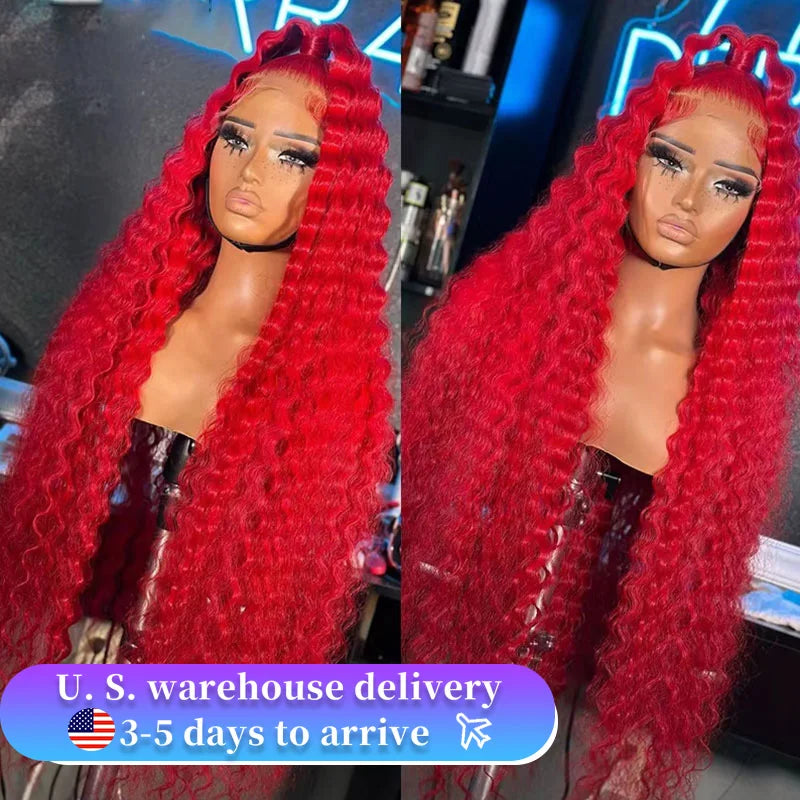 210% Density Red Lace Front Wigs Human Hair Red Deep Wave Lace Front Wigs Human Hair 13x6 Red Transparent Lace Wigs For Women