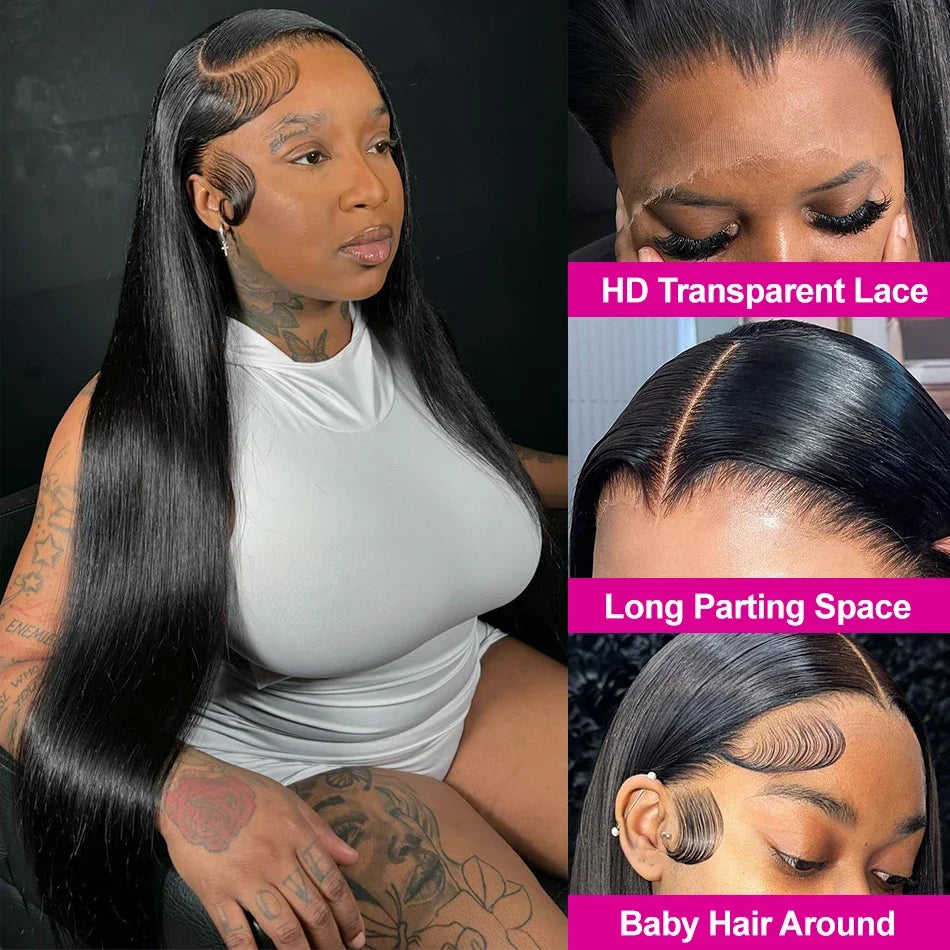 13x6 HD Lace Frontal Wig 100% Raw Human Hair Straight Lace Front Wig 30 40 Inch 13x4HD Lace  Wig 200% Lace Wigs Full Hair