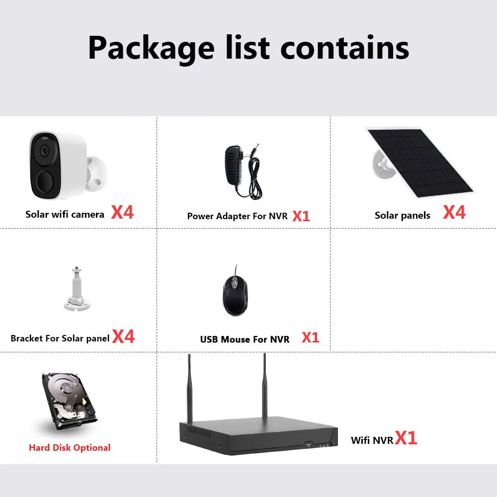 5MP Solar Battery 10CH Security Wireless CCTV Cameras System Remote Monitoring Wifi NVR Kit P2P IP Bullet Camera System Set 8CH