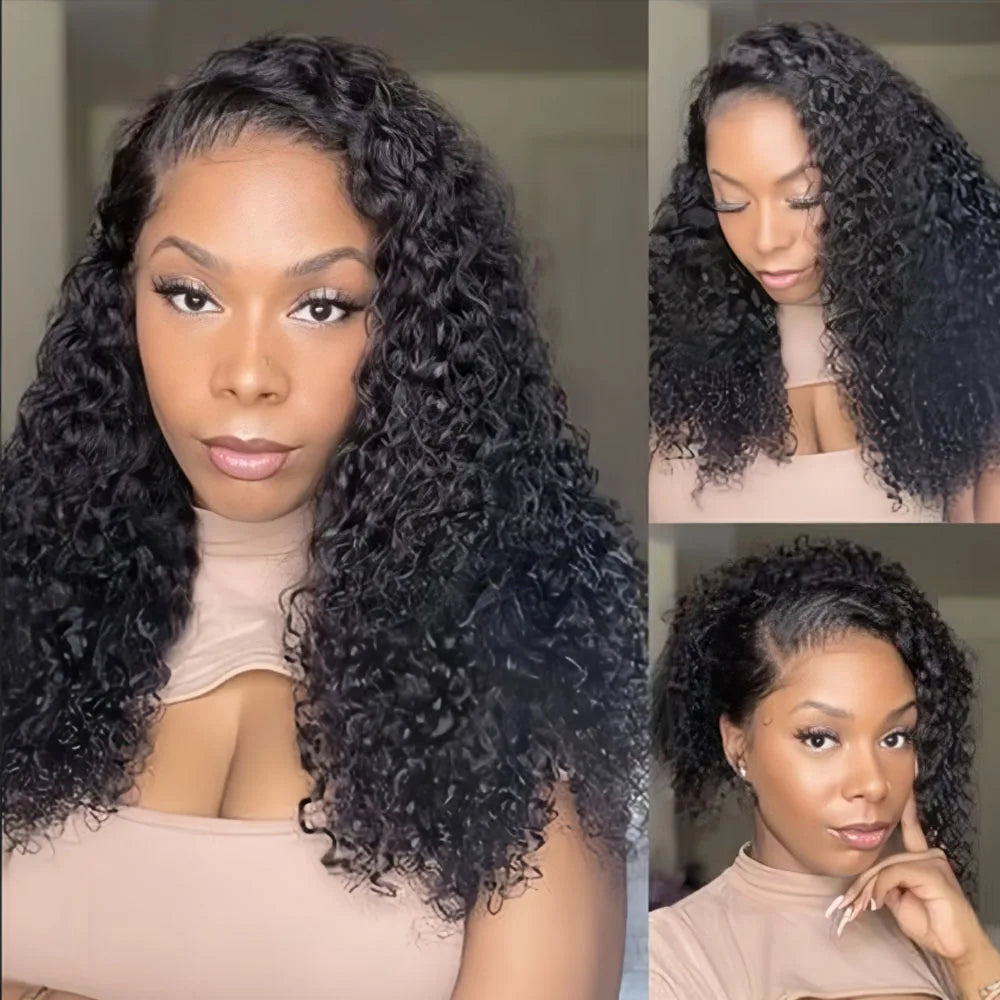 3 In 1 Half Wigs Human Hair Deep Wave Half Wig Human Hair Seamless Flip Over 250 Density Water Wave Human Hair Drawstring Half