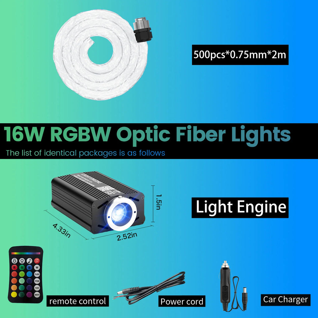 Car Roof Star Light Starry Sky Light RGBW APP Music Remote Control Starry Sky Ceiling Fiber Optic Interior Atmosphere Decorative