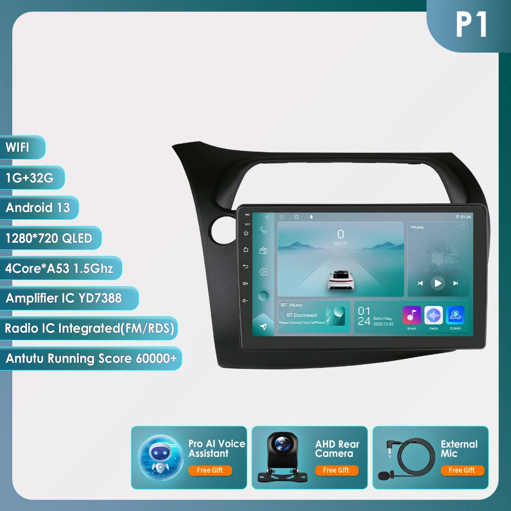 CarPlay Car Radio Multimedia Player for Honda Civic Hatchback 2005 2006 2007 2008 2009 2010 2011 Android Auto GPS 2din Autoradio