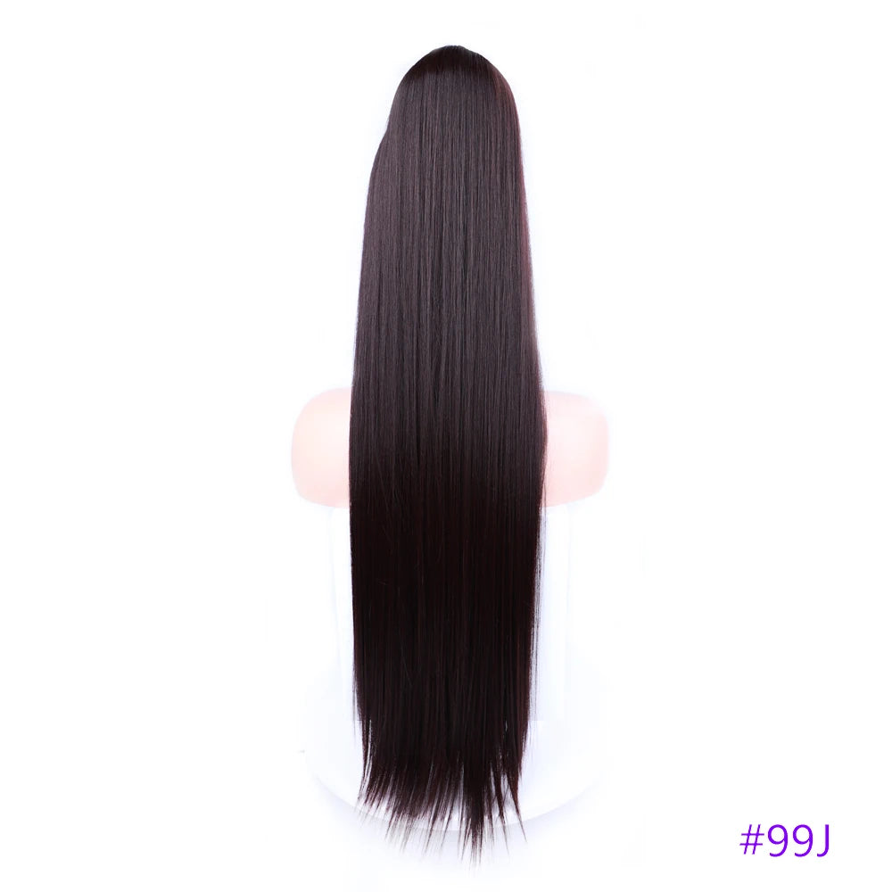 30 Inch Long Bone Straight Ponytails Futura Synthetic Drawstring Ponytails Clip-in Hair Extensions Straight Ponytails for Women