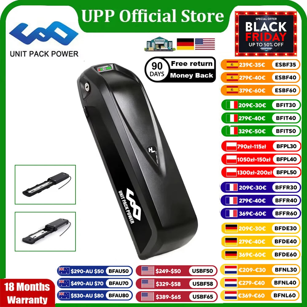 21700 DownTube Ebike Battery Hailong 36V 48V 52V 14.4Ah 19.2Ah Electric Bicycle Pack for 1500W 1000W 750W 500W  350W 250W Motor